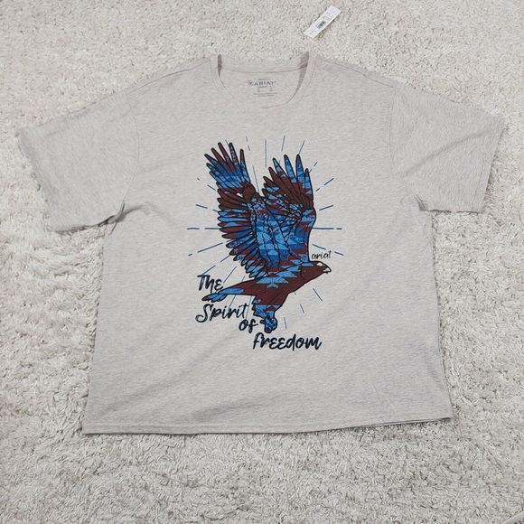 Ariat Graphic Tshirt Womens XL Beige Logo Freedom Spirit Tee Spell Out Adult - Picture 2 of 8